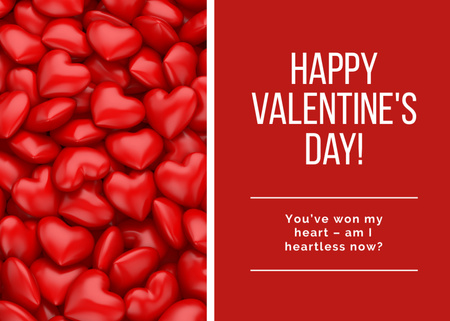 Platilla de diseño Happy Valentine's Day Greeting with Red Hearts Postcard 5x7in