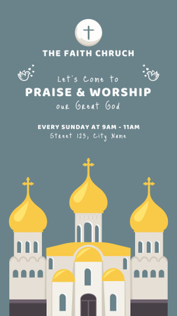 Designvorlage Worship Announcement with Christian Church Illustration für Instagram Video Story