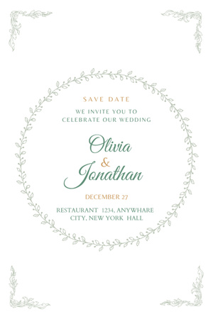 Wedding Celebration Announcement With Floral Ornament Postcard 4x6in Vertical Design Template