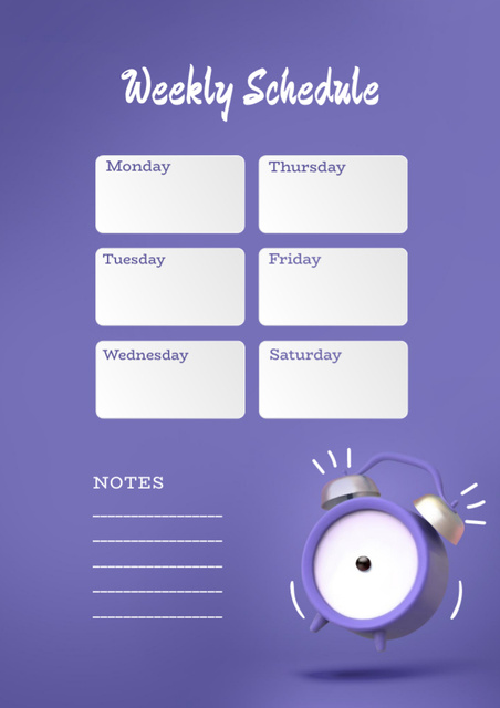 Weekly Schedule with Alarm Clock on Purple Schedule Planner Design Template