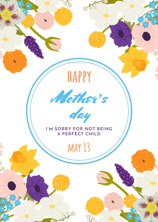 Plantilla de diseño de Saludo feliz día de la madre con flores de colores Postcard 5x7in Vertical 
