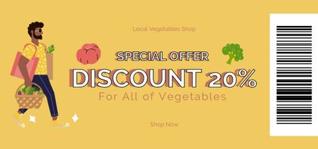Platilla de diseño Grocery Store Discount Offer with Man carrying Basket Coupon Din Large