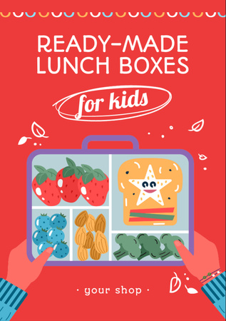 School Food Ad with Cute Lunch Box Flyer A7 Design Template