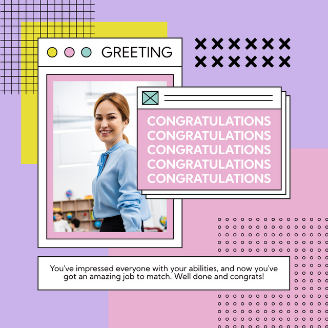 Szablon projektu Young Woman Accepts Congratulations on New Job LinkedIn post