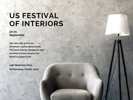 Festival of Interiors Event Announcement with Cozy Armchair Poster 18x24in Horizontal Design Template
