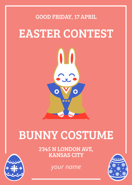 Easter Contest Ad with Cute Bunny in Costume Flayerデザインテンプレート