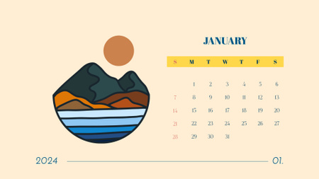 Gyönyörű hegyi tájak illusztrációja Calendar tervezősablon