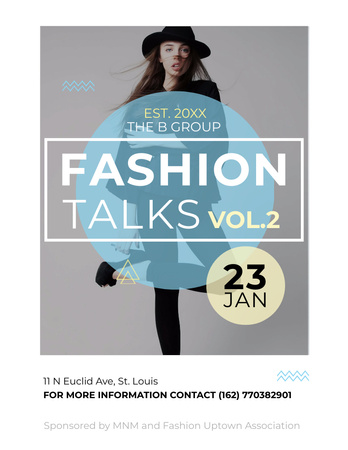 Fashion talks announcement with Stylish Woman Flyer 8.5x11in Design Template