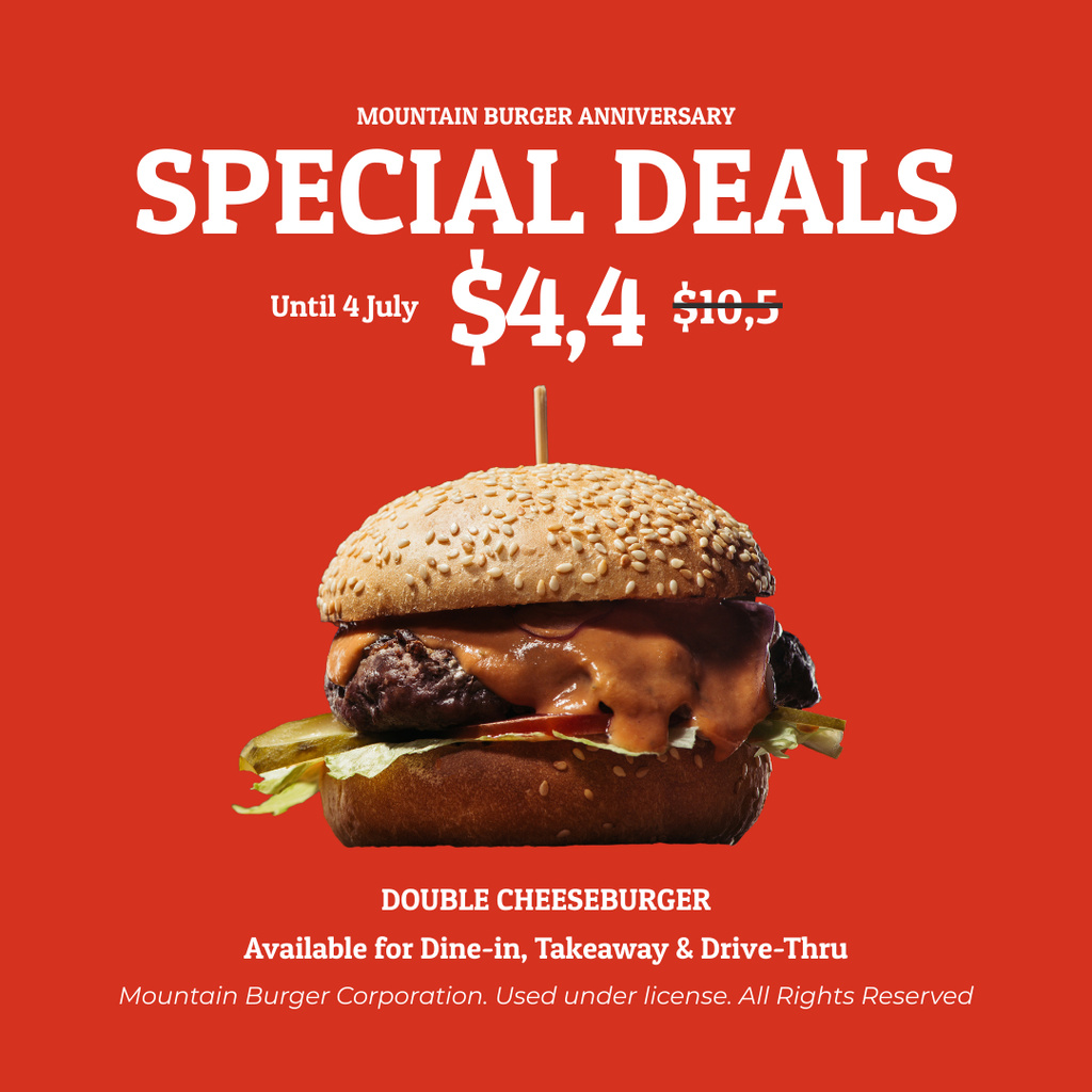 Special Deals for Delicious Burgers Instagramデザインテンプレート