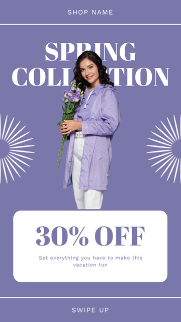 Plantilla de diseño de Spring Collection Sale with Woman in Lilac Clothing Instagram Story 