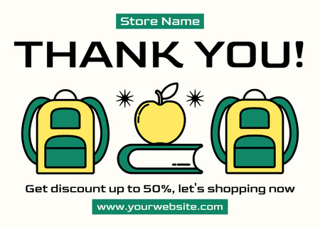 Ontwerpsjabloon van Card van Kortingsaanbieding voor winkelen in schoolwinkels