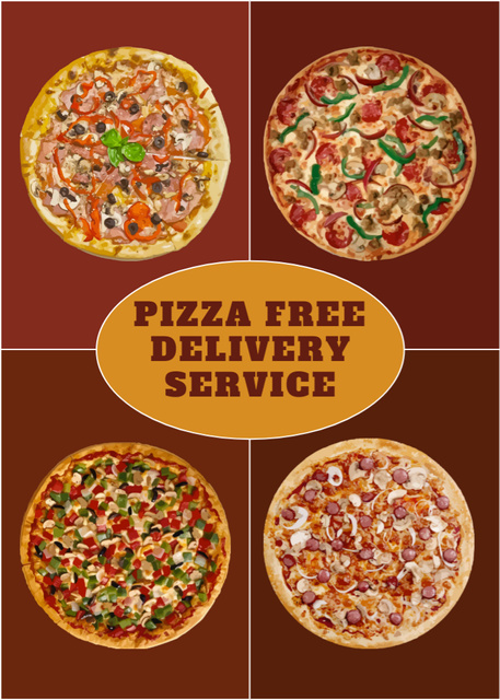Pizza Delivery Announcement Collage Flayer Design Template