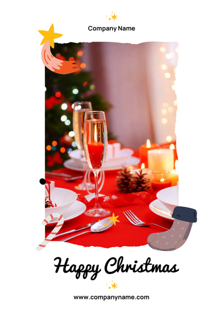 Gleeful Christmas Greeting with Festive Champagne In Glasses Postcard 5x7in Vertical Design Template