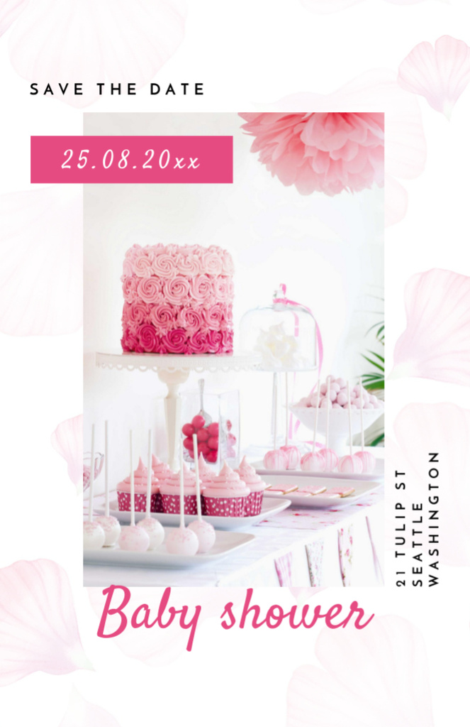 Adorable Baby Shower Announcement With Pink Cakes Invitation 5.5x8.5in – шаблон для дизайну