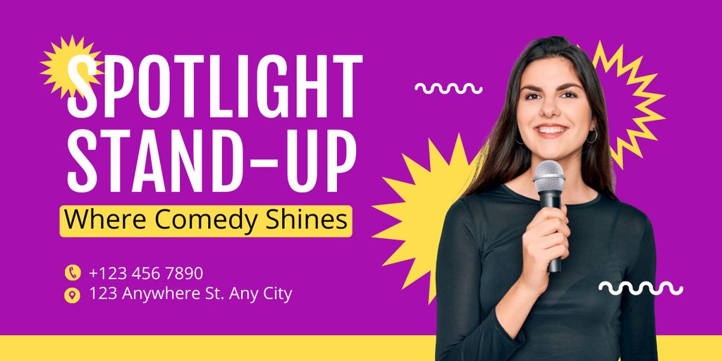 Stand-up Show Promo with Woman Performer with Microphone Image Modelo de Design