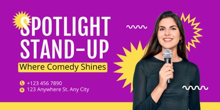Stand-up Show Promo with Woman Performer with Microphone Image Design Template