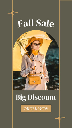 Fall Sale Ad with Woman with Yellow Umbrella Instagram Story Design Template