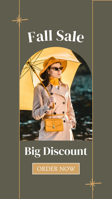 Fall Sale Ad with Woman with Yellow Umbrella Instagram Story Tasarım Şablonu