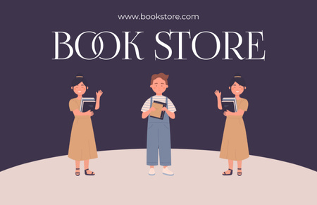 Bookstore Ad with Readers with Books Business Card 85x55mm Design Template