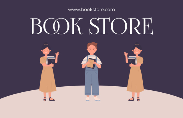 Bookstore Ad with Readers with Books Business Card 85x55mm tervezősablon