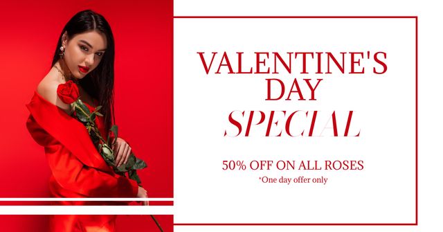 Special Discount on Roses on Valentine's Day Facebook AD Tasarım Şablonu
