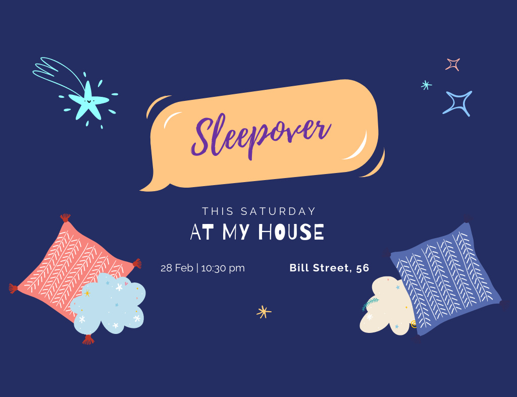 Szablon projektu Cozy Sleepover at Home Invitation 13.9x10.7cm Horizontal
