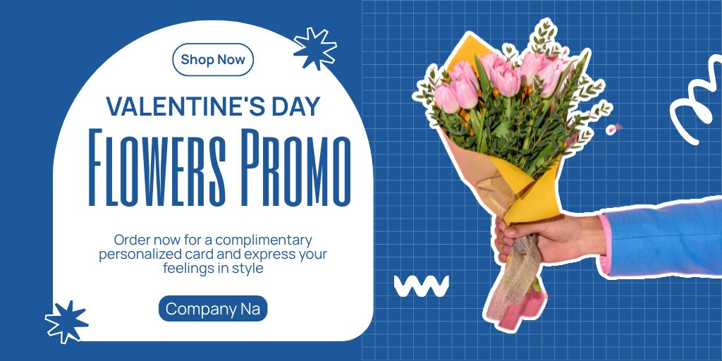 Valentine's Day Flowers Promo With Tulips Bouquet Twitterデザインテンプレート