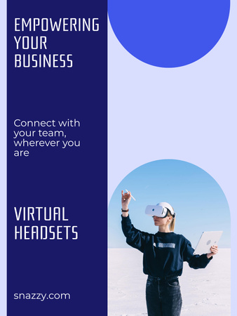 VR Equipment Sale with  Woman on Blue Poster US Design Template
