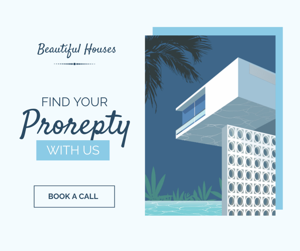 Designvorlage Real Estate Agency Services Offer With Booking And Illustration für Facebook