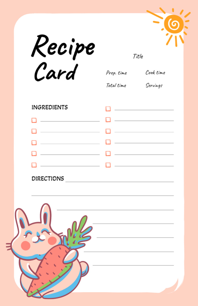 Ontwerpsjabloon van Recipe Card van Funny fat Rabbit with Carrot