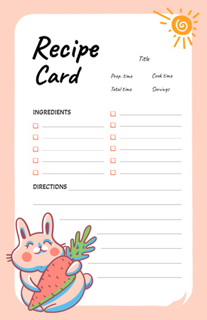 Funny fat Rabbit with Carrot Recipe Card Design Template