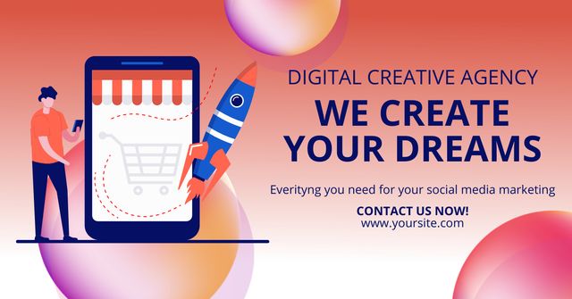 Creative Social Media Marketing Agency With Smartphone Facebook AD Design Template