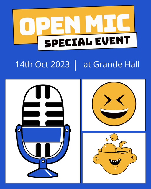 Open Mic Special Event Announcement on Blue Instagram Post Vertical Design Template