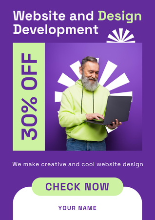 Elder Man on Website and Design Development Course Poster Tasarım Şablonu