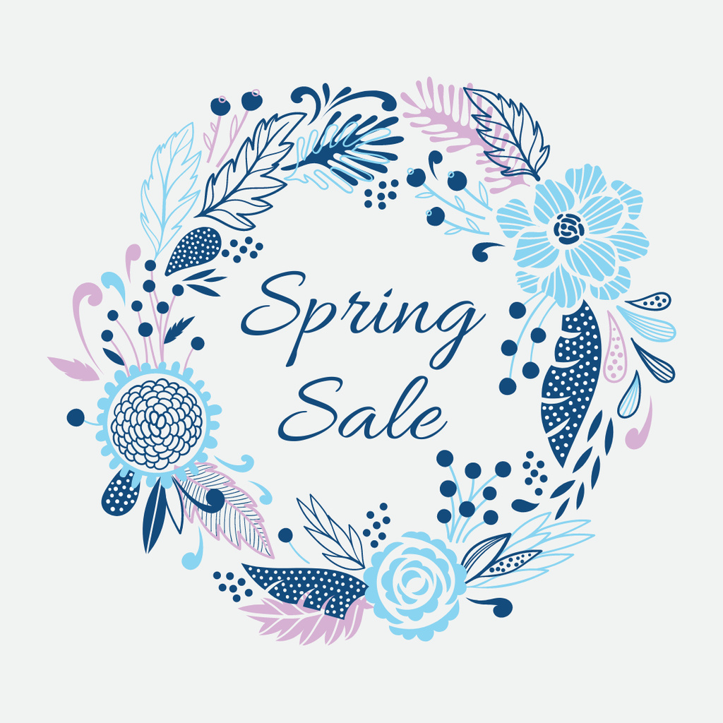Ontwerpsjabloon van Instagram van Spring Sale Advertisement Flowers Wreath in Blue