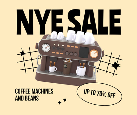 New Year Sale of Coffee Machine and Beans Facebook Design Template