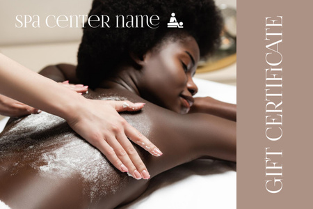 Designvorlage Spa-Center-Werbung mit junger Frau, die eine Massage genießt für Gift Certificate