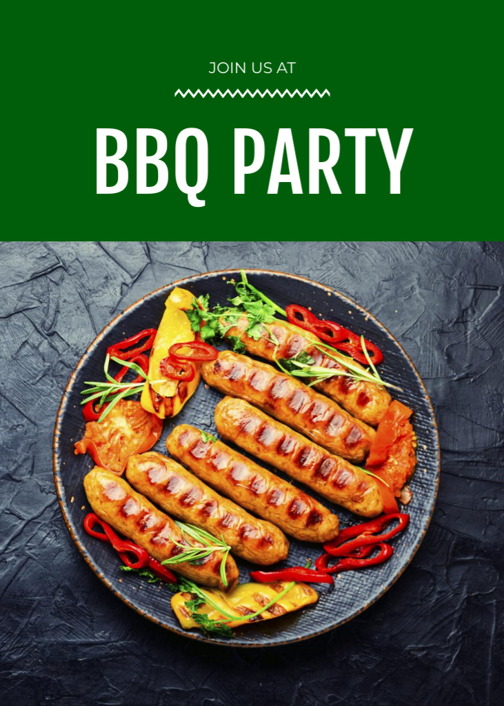 BBQ Party With Yummy Grilled Sausages With Pepper Postcard 5x7in Vertical Šablona návrhu