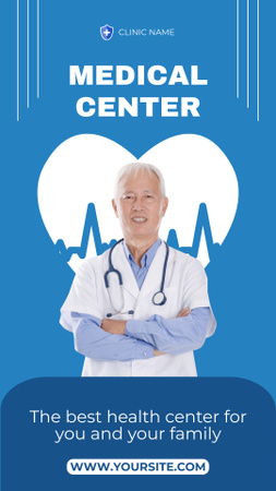 Medical Center Ad with Mature Doctor Instagram Video Story Design Template