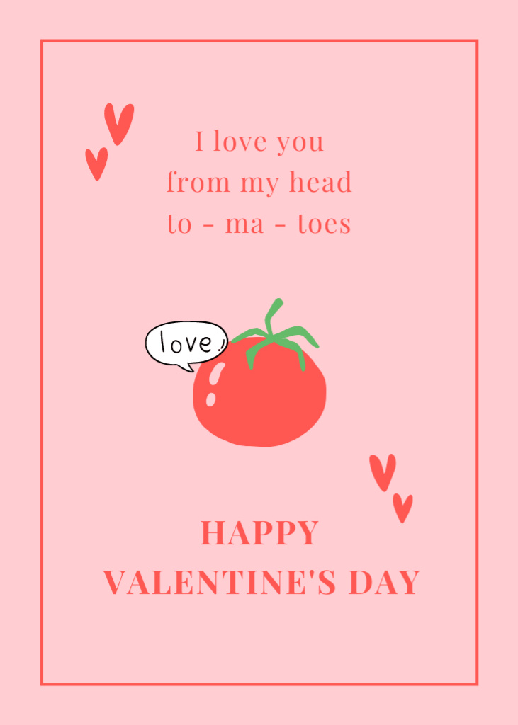 Valentine's Day Congratulations With Illustration of Tomato Postcard 5x7in Verticalデザインテンプレート