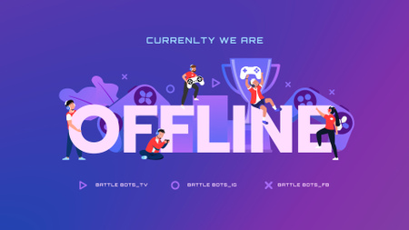 Promoção de canal de jogos com personagens Twitch Offline Banner Modelo de Design