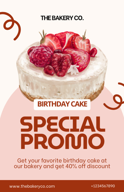 Special Promo for Berry Birthday Cake Recipe Card Design Template