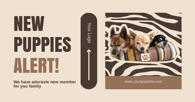 Szablon projektu New Puppies Alert on Beige Facebook AD