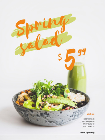 Oferta Menu Primavera com Salada na Tigela Poster US Modelo de Design