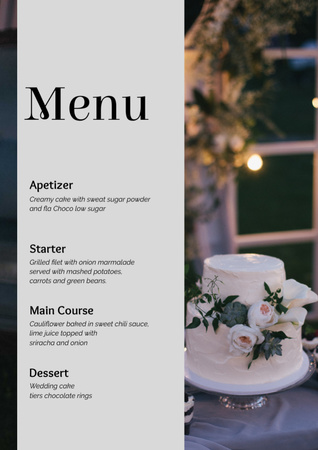 Cake on Wedding Foods List Menu Šablona návrhu