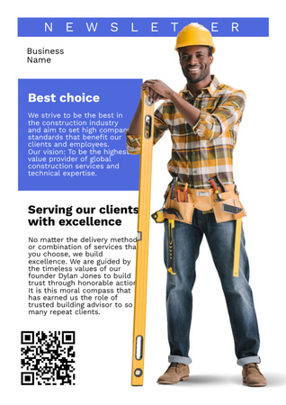Construction Services Ad with Handsome Smiling Foreman Newsletter Design Template