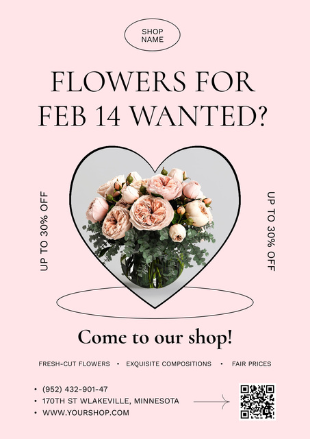 Flowers Offer for Valentine's Day Poster Design Template