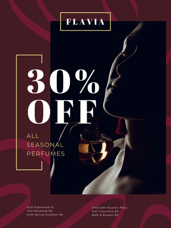 Perfumes Sale with Woman Applying Perfume Poster US Design Template