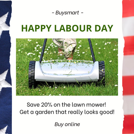 Labor Day Festivity Announcement And Lawn Mower Sale Offer Instagram Design Template