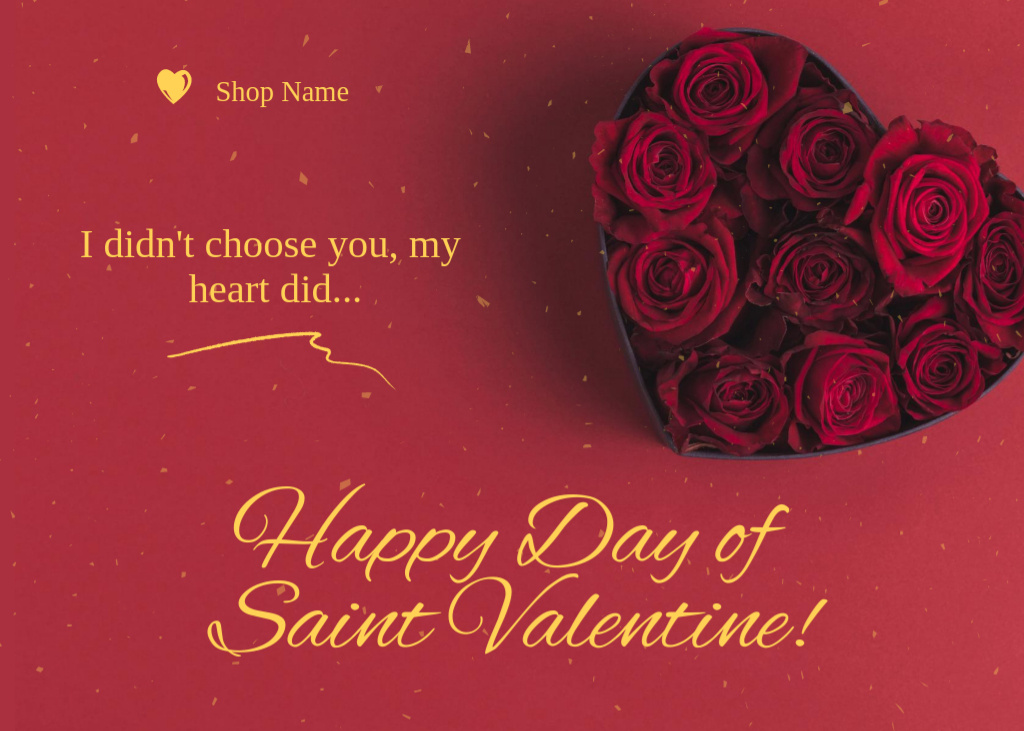 Ontwerpsjabloon van Postcard 5x7in van Valentine's Greeting with Red Roses in Box